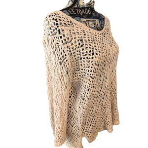 J Jill Women's Blush Pink White Layering 3/4 Sleeve Beach Wear Sweater Sz M